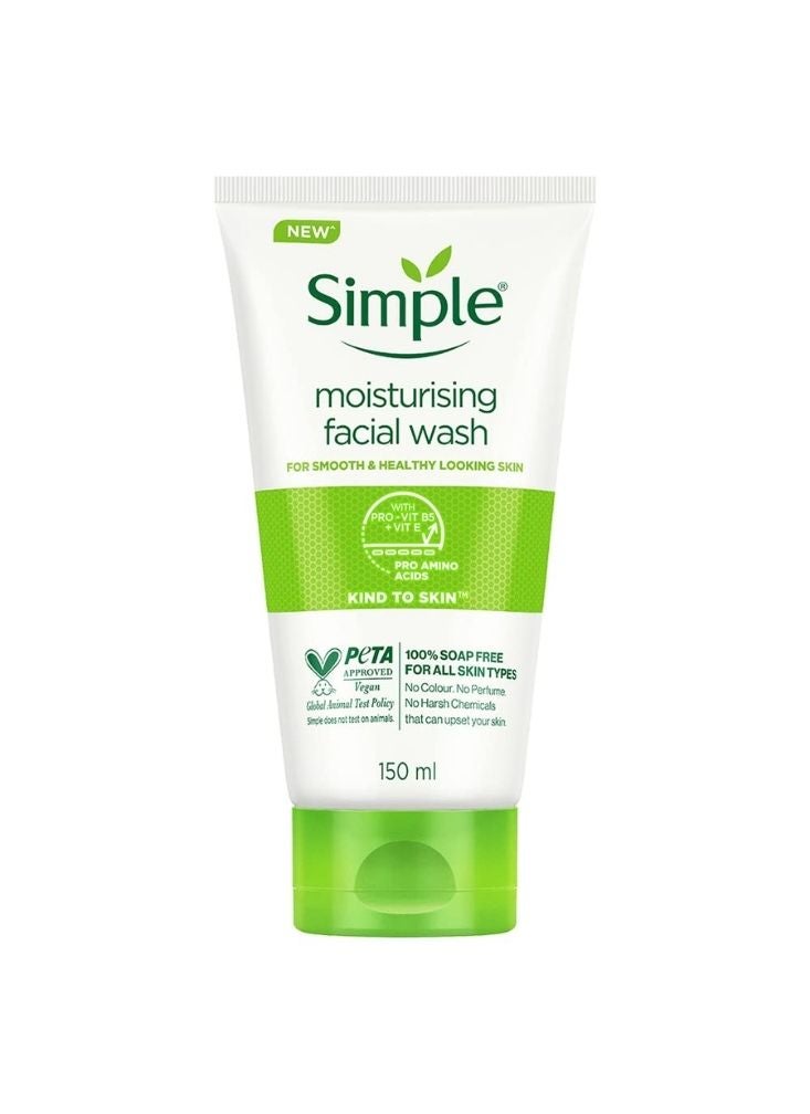 Simple Moisturising Facial Wash 150ml – Gentle Daily Cleanser with Pro-Vitamin B5, Soap-Free Formula for All Skin Types - Image 1